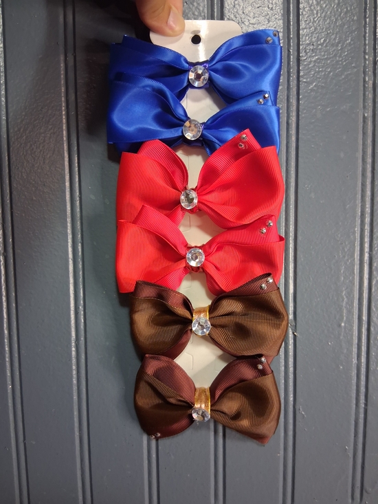 Other - Kids Ribbon Hair Bows - Blue, Red, Brown (Handmade)